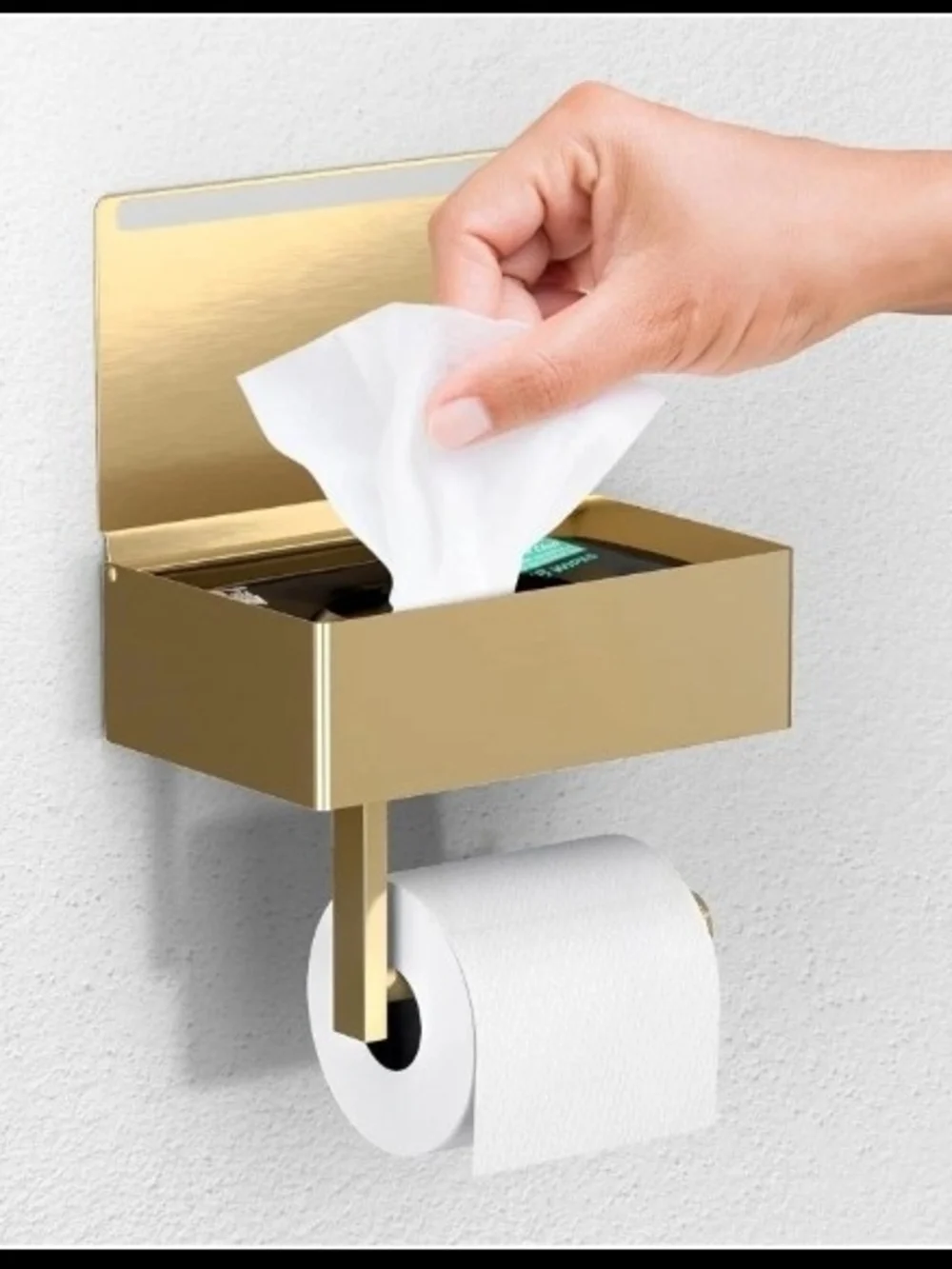 Day Moon Toilet Paper Holder with Shelf, Wipes/Fem Prod Storage Phone Shelf Gold